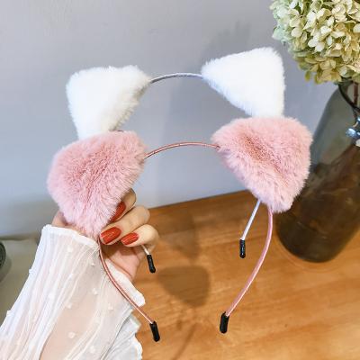 China Attractive Design Korean Cute Cat Ears Headband For Girl Face Wash Makeup Plush Kid's Hair Bands For Women Accessories for sale