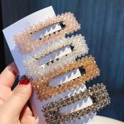 China Fashion Women Soft Rhinestone Hair Clips Full Crystal Hairclip Metal Ponytail Holder BB Hair Clips Girls Gift for sale