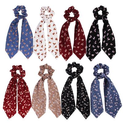 China Hotsell Flower Pattern Hair Bands Elastic Chiffon Scarf Floral Hair Ties Scrunchies for sale