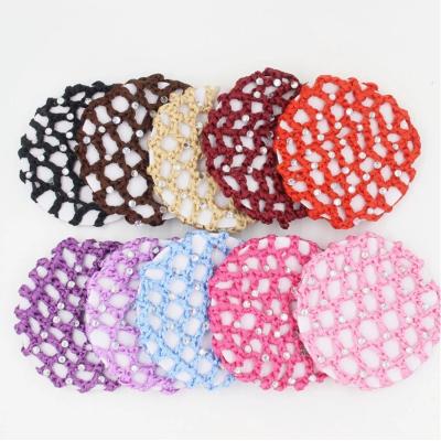 China Ballet Soft Dance Net Hair Elastic Rhinestone Pearl Cover Bun 1PC Hair Bands For Girl Women Accessories for sale