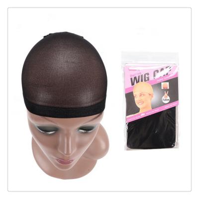 China Popular 2pcs/bag Stretchy Polyester Hairnet Brown Unisex Luxury Beige Wig Cap For Wearing Wigs for sale