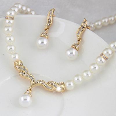 China Jewelry Set Creative Jewerly Gold Color Necklace + 1 Pair Earrings Wedding Pearl Bridal Jewelry Set For Women Lady Female for sale