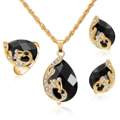 China Amazing Price High Quality Gold Plated Necklace Earrings Rings Wedding Crystal Women Fashion Jewelry Sets Jewelry Sets for sale