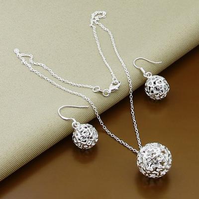 China High-grade Korean version of popular jewelry plated 925 silver hollow new ball necklace earrings set for sale