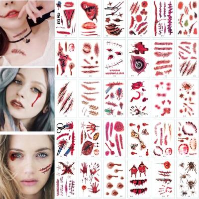 China 20 Sheets Temporary Halloween Marks Tattoo Stickers Party Funny Scary Bloody Wound Knife Scar Tattoo Simulation Scratches Blood Stickers for sale