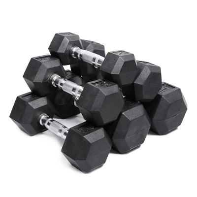 China Durable Fitness Bodybuilding Equipment Hex Dumbbells Rubber Wrapped Solid Weights Dumbbel for sale