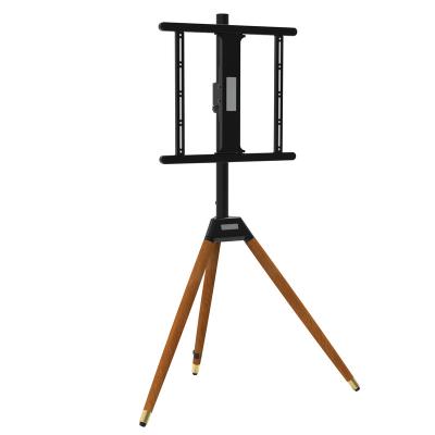 China Q235 Steel+Plastic+Wooden Modern Design Height Adjustment Beech Desk Easel Tripod LCD TV Mount Floor Stand For Home Living Room for sale