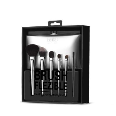 China Fan Brush 6Pcs Makeup Set Brush Silver Synthetic Hair Makeup Brush Filter Frame for sale