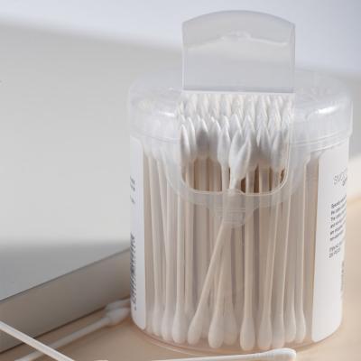 China Makeup Remover Factory Customized OEM ODM 200pcs/box Dot & Wooden Round Double Head Paper Pulp Sticks Cotton Buds Tips Cotton Swabs for sale