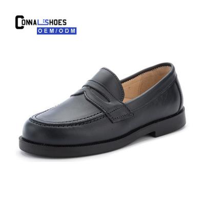 China Fashion Trend Connal Kids Waterproof White Black Back To Loafer School Leather Shoes for sale