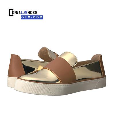 China Fashion \ Comfortable Connal Patent Leather Shine Gold New Fashion Loafer Shoes for sale