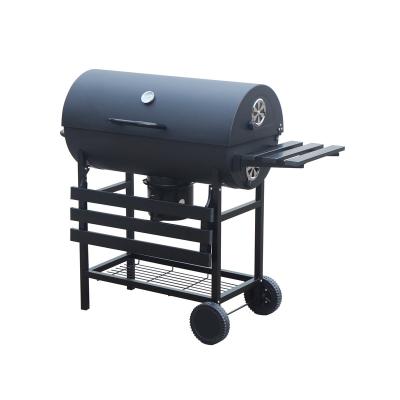 China Adjustable Height outdoor Barbecue Trolley Smoker Big Oil Drum Bbq Drum Grill With Wooden Table for sale