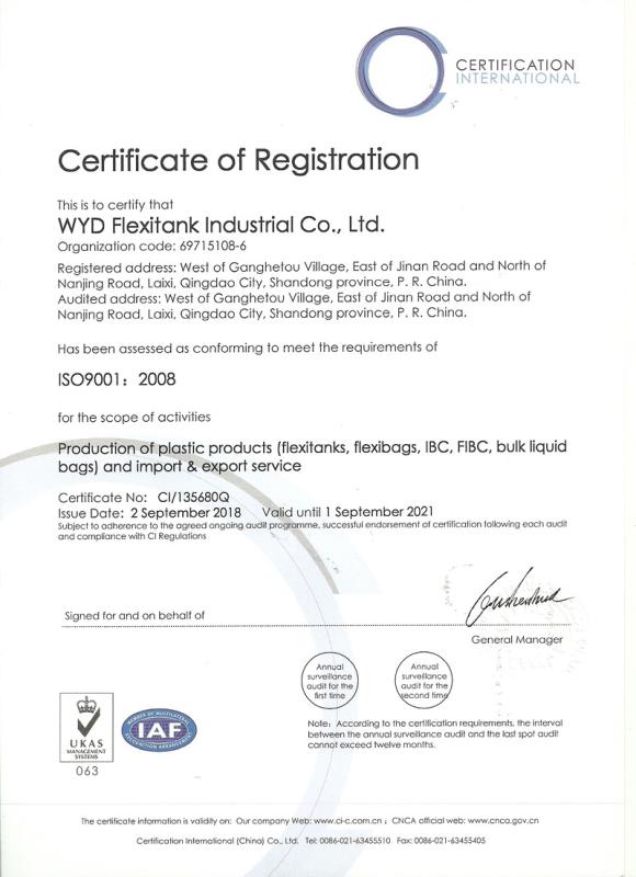 ISO9001 - Qingdao WYD Flexitank Industrial Co., Ltd.