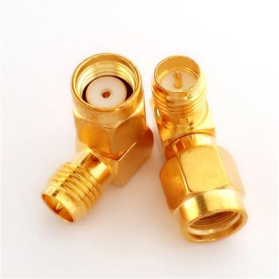 China Factory direct rf communication adapter RP-SMA-JWK male to female 90 degree curved high frequency high quality copper gold plated for sale