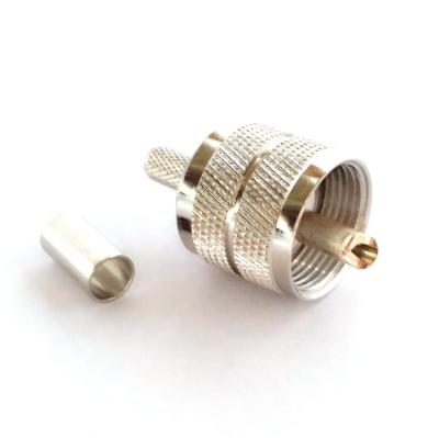 China 50Î © M.UHF (SL16) M.UHF-C-J3 Brass Male Crimp RF Coaxial Connector Joining RG58 RG142 Wire Copper Material for sale