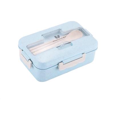 China Hot Selling Cool Retention Wheat Straw Insulated Lunch Box For Students Three Spaced Japanese Bento Boxes With Cutlery for sale