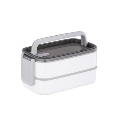 China Double Layer 304 Stainless Steel Heatable Korean Square Lunch Box With Handle Anti Overflow Bento Portable Heatable Lunch Box for sale