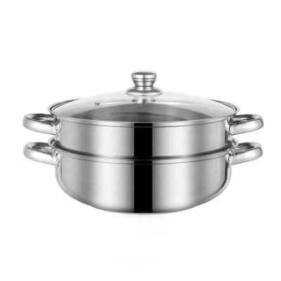 China Sustainable High Quality Stainless Steel Induction Steamer Pot, 2 Layers Double Handle Food Cooking Pots With Lid for sale