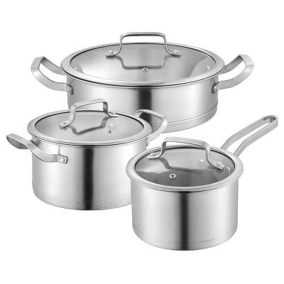 China 430 Sustainable Hot Selling European 3pcs Right Angle Stainless Steel Cookware Set With Tri-Ply Tight Base for sale