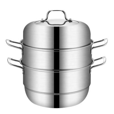 China Sustainable High Quality Stainless Steel Induction Steamer Pot 3 Layers Double Handle Food Cooking Pots With Lid for sale