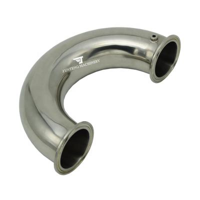 China Sanitary 180 Degree Stainless Steel Tri Flange Elbow Bend With Thermowell Round for sale