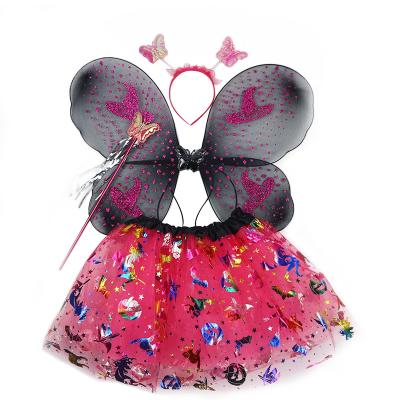 China Girls Party Costume Halloween Costumes Kids Cosplay Dress up and Wing Set Butterfly Wing Costumes for sale