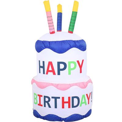 China Outdoor Cosplay Inflatable Happy Birthday Cake Topper Decoration for Party Celebration Explosion Yard Garden Decor with Fan Blower and LED Light for sale