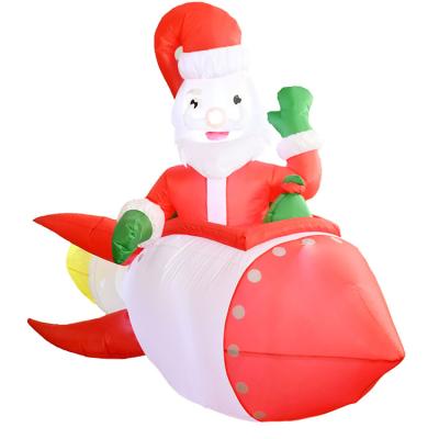 China Christmas Yard Decorations Christmas Yard Decorations Blow Up Inflatable Santa Claus Rides On Rocket With Led Light for sale