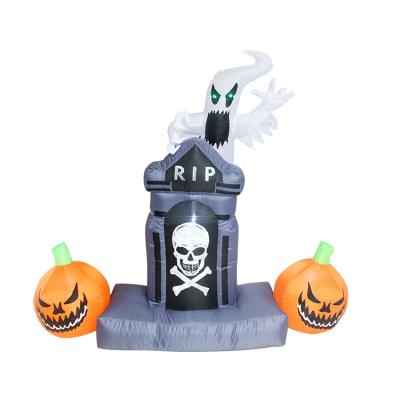 China Polyester Inflatable Outdoor Halloween Tombstone Ghost Pumpkin Blow Up Halloween Decoration for sale