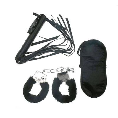 China Adult Cosplay Black Eye Mask Horse Whip Plush Handcuffs Bondage Set With Sex Toys for sale