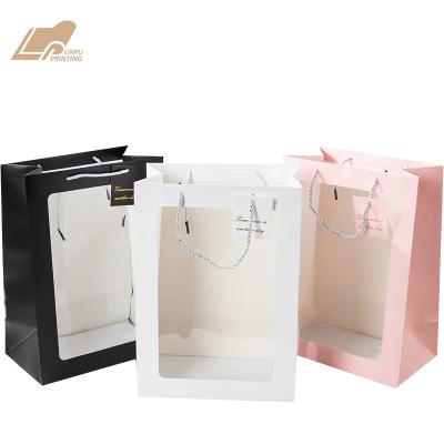 China Recycled Materials Shopping Paper Bags With Clear Window For Gift Flower Packaging for sale