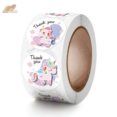 China Hot Sales Adhesive Cartoon Unicorn Round Adhesive Sticker Seal Labels Cute Cartoon Thank You Stickers for sale