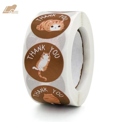 China Cat Round Adhesive Custom Adhesive Sticker Cartoon Cute Seal Labels Cartoon Thank You Stickers for sale