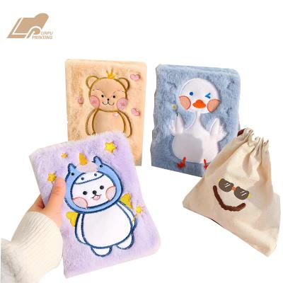 China a6 cartoon embroidery plush notebook school supplies cute printed kawaii stationery for sale