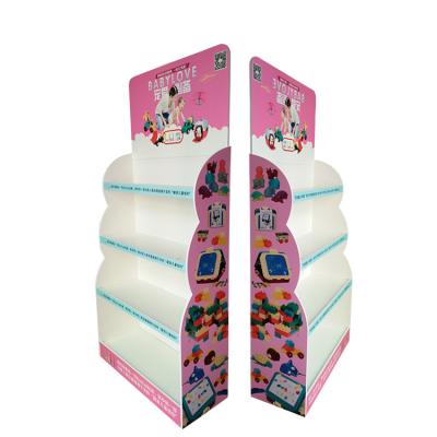 China Custom Printed Product Display Rack Corrugated Cardboard Shelf Juice Beverage Floor Display Rack Supermarket for sale