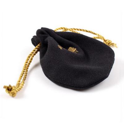 China Black Velvet Gold Satin Ribbon Drawstring Small Promotional Jewelry Bag for sale