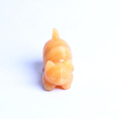 China China Wholesale Natural Hand Carved Crystal Orange Calcite Animal Crystal Cats for sale