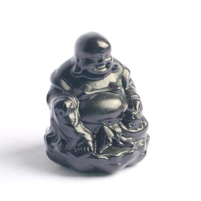 China China Crystal Buddha Natural Stone Craft Black Obsidian Buddha Statues Figure for sale