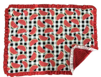 China Breathable ready to ship beautiful soft watermelon red baby blanket with black and white checked floral lace for sale