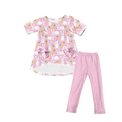 China Fashion Boutique Children Washable Easter Baby Clothing Short Sleeve High Low Top Outfits for sale