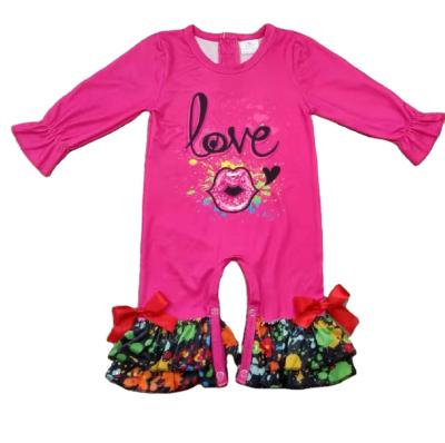 China Breathable Milk Silk Heart Print For Valentine Jumpsuits Kids Boutique RTS Children's Clothing Winter for sale