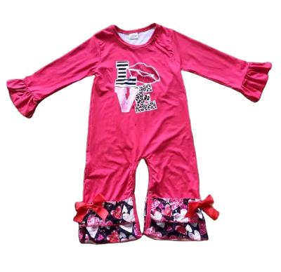 China Breathable Milk Heart Silk Print For Valentine Jumpsuits Kids Boutique RTS Children Clothing Wholesale for sale