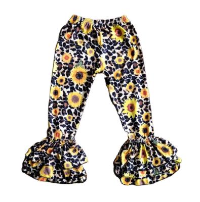 China Sunflower Print Ruffle Design Bell Bottom Breathable Pants For Winter Clothes Hot Sale Girls Kids Clothes for sale