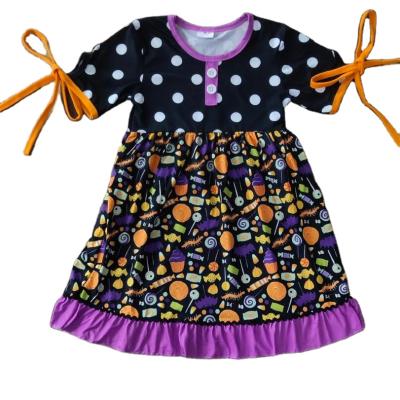 China Breathable Stitch And Pumpkin Printing Fashion Dress RTS Fast Delivery Halloween Dress For 4 Year Old Girl for sale