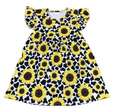 China Lovely baby cute boutique fashion clothing summer children sunflower leopard print bead dress for sale