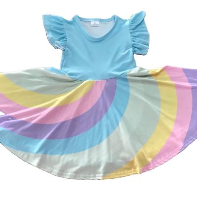 China Viable ready to ship fashion kids clothing baby summer dress lace sleeves rainbow pirouette dress for sale