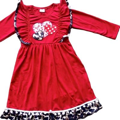 China Fashion love dress baby valentine's day long sleeve reffle dress solid plus embroidery long sleeve dress for sale