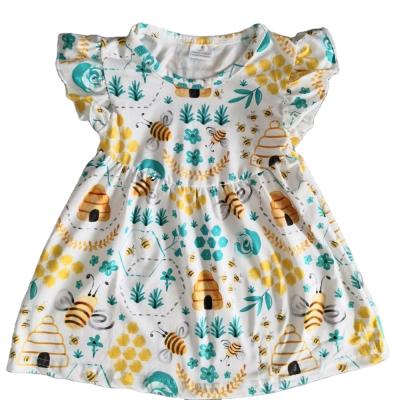 China New Arrival Summer Fashion Kids Dress Viable Dress Bee Printed Babies Girl Pearl Casual Dress for sale