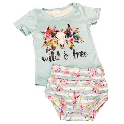 China Breathable Baby Floral Print Summer Ruffle Sleeve Baby Kids Clothing Set for sale