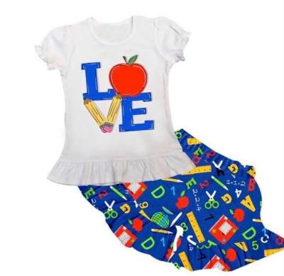 China Cheap Summer Washable Babies Babies Love Applique Toddler Clothes Kids Boutique Outfits for sale